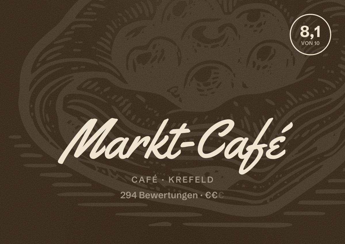 Illustriertes Poster von Markt-Café, Café in Krefeld: Bewertung 8,1 von 10 aus 294 Bewertungen, Preisniveau €€