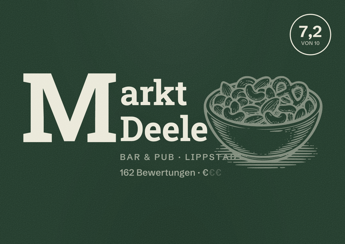Illustriertes Poster von Markt Deele, Bar & Pub in Lippstadt: Bewertung 7,2 von 10 aus 162 Bewertungen, Preisniveau €