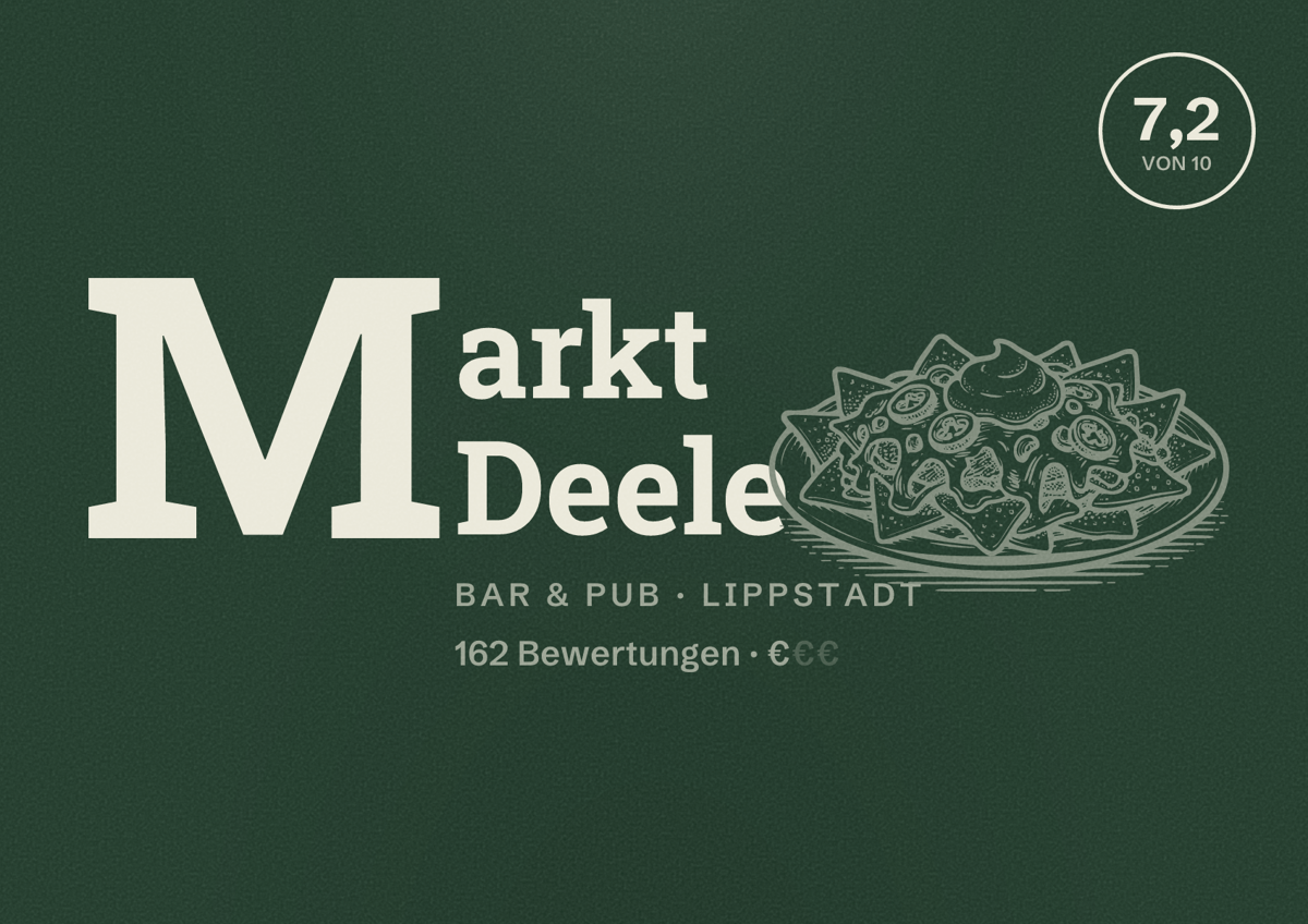 Illustriertes Poster von Markt Deele, Bar & Pub in Lippstadt: Bewertung 7,2 von 10 aus 162 Bewertungen, Preisniveau €