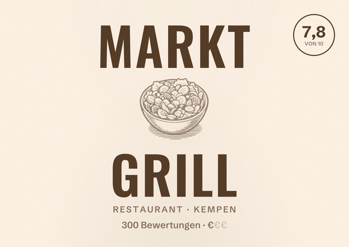 Illustriertes Poster von Markt Grill, Restaurant in Kempen: Bewertung 7,8 von 10 aus 300 Bewertungen, Preisniveau €