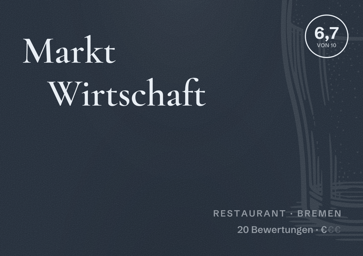 Illustriertes Poster von Markt Wirtschaft, Restaurant in Bremen: Bewertung 6,7 von 10 aus 20 Bewertungen, Preisniveau €