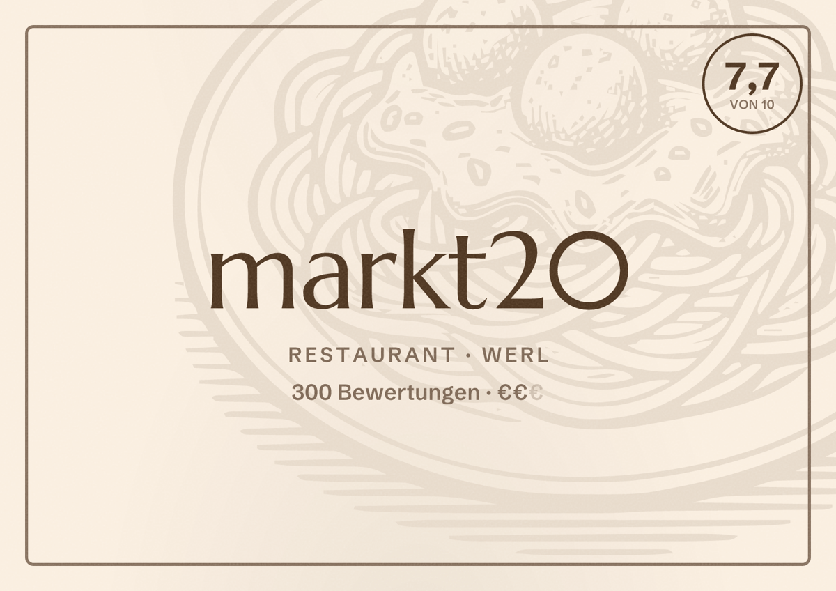 Illustriertes Poster von markt20, Restaurant in Werl: Bewertung 7,7 von 10 aus 300 Bewertungen, Preisniveau €€