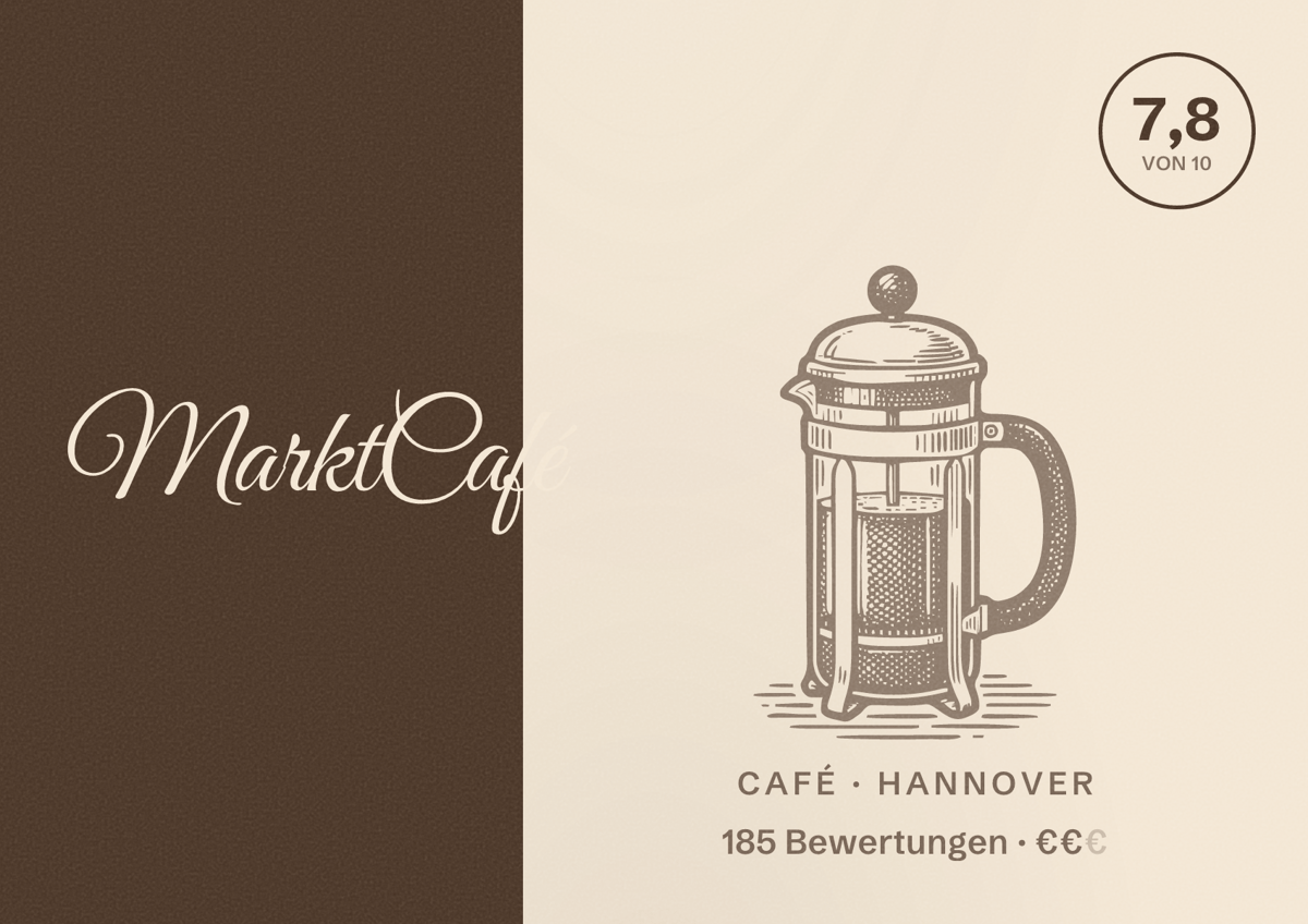Illustriertes Poster von MarktCafé, Café in Hannover: Bewertung 7,8 von 10 aus 185 Bewertungen, Preisniveau €€