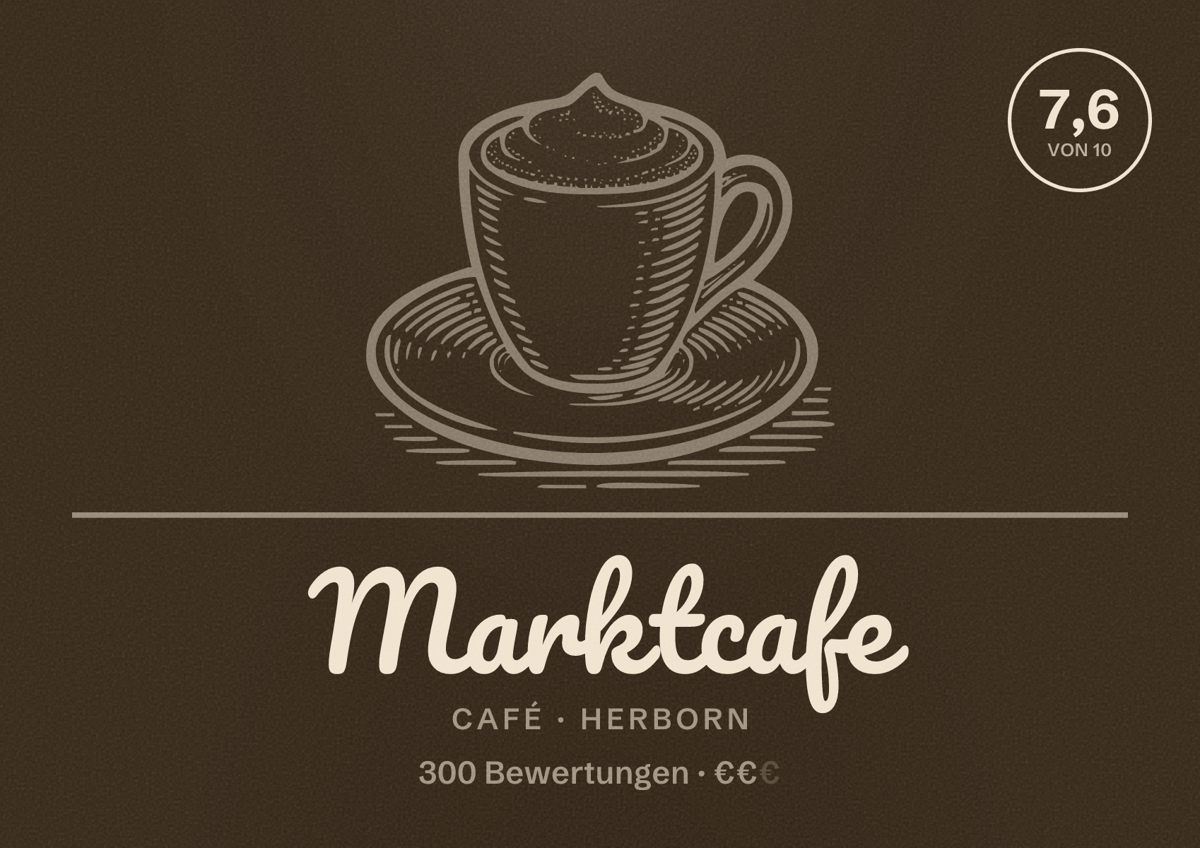 Illustriertes Poster von Marktcafe, Café in Herborn: Bewertung 7,6 von 10 aus 300 Bewertungen, Preisniveau €€