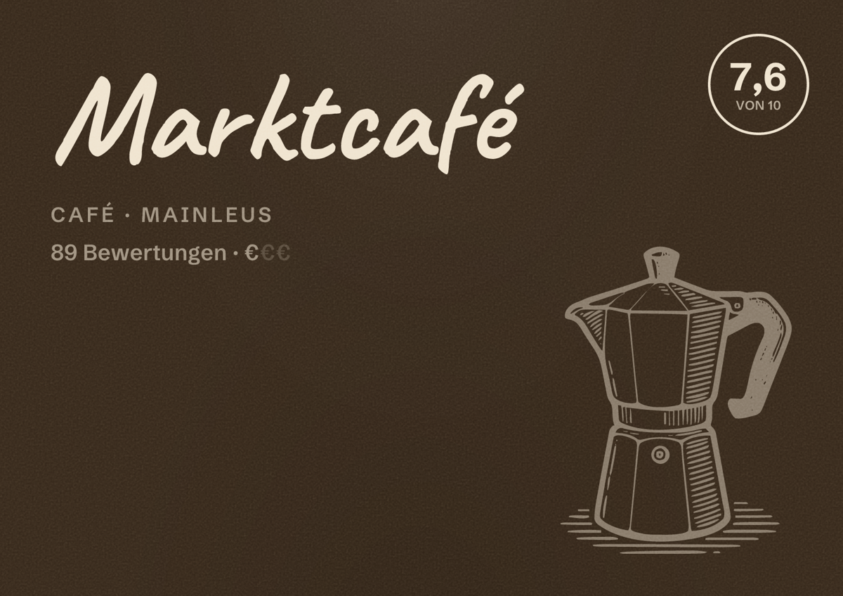 Illustriertes Poster von Marktcafé, Café in Mainleus: Bewertung 7,6 von 10 aus 89 Bewertungen, Preisniveau €