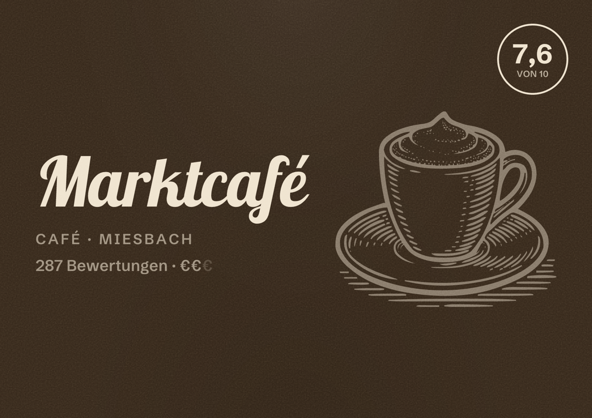Illustriertes Poster von Marktcafé, Café in Miesbach: Bewertung 7,6 von 10 aus 287 Bewertungen, Preisniveau €€