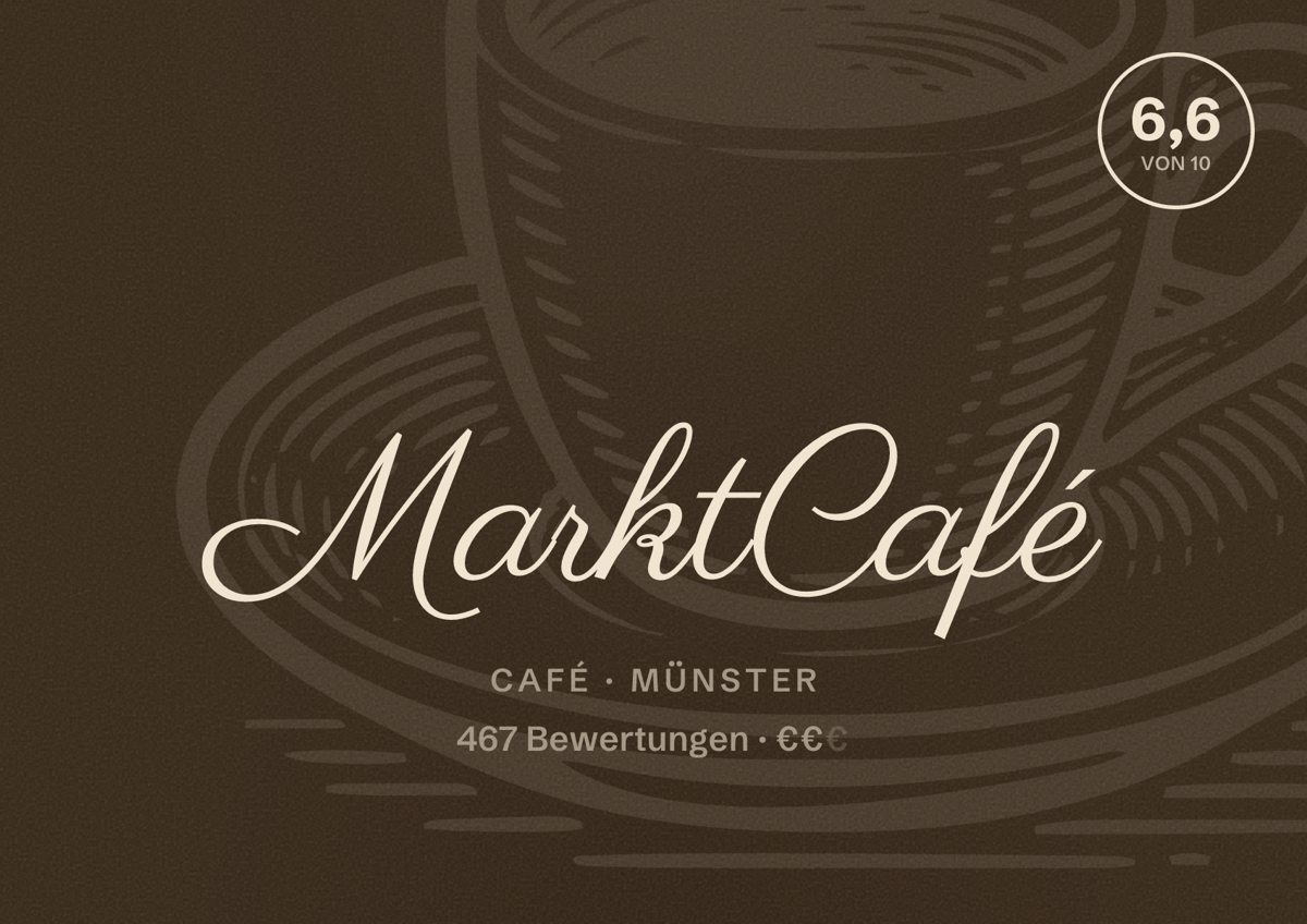 Illustriertes Poster von MarktCafé, Café in Münster: Bewertung 6,6 von 10 aus 467 Bewertungen, Preisniveau €€