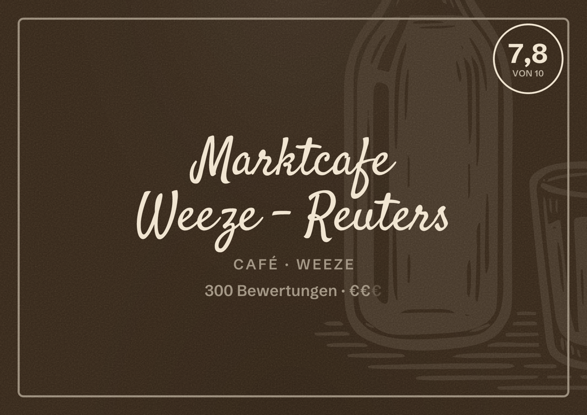 Illustriertes Poster von Marktcafe Weeze - Reuters, Café in Weeze: Bewertung 7,8 von 10 aus 300 Bewertungen, Preisniveau €€
