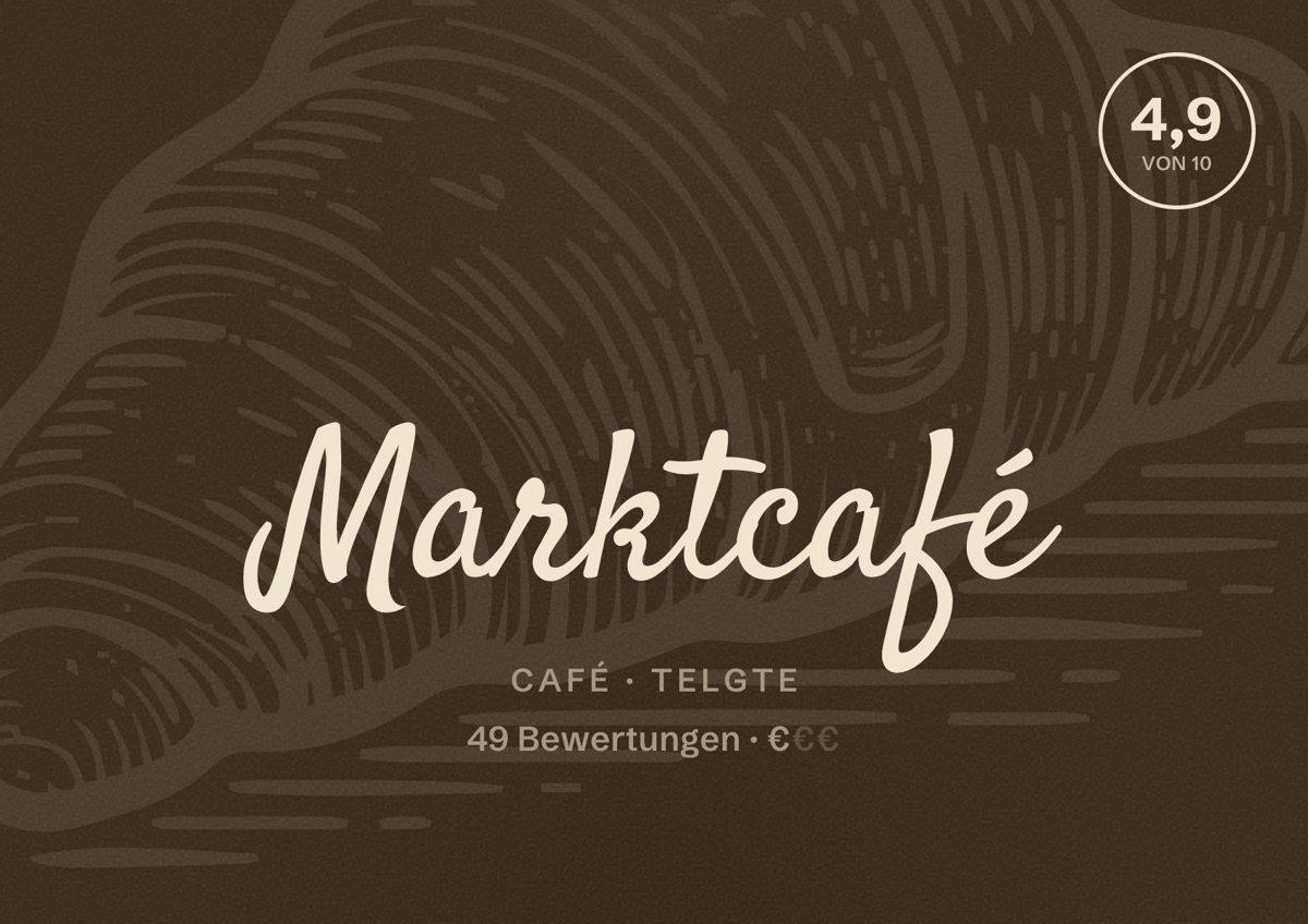 Illustriertes Poster von Marktcafé, Café in Telgte: Bewertung 4,9 von 10 aus 49 Bewertungen, Preisniveau €