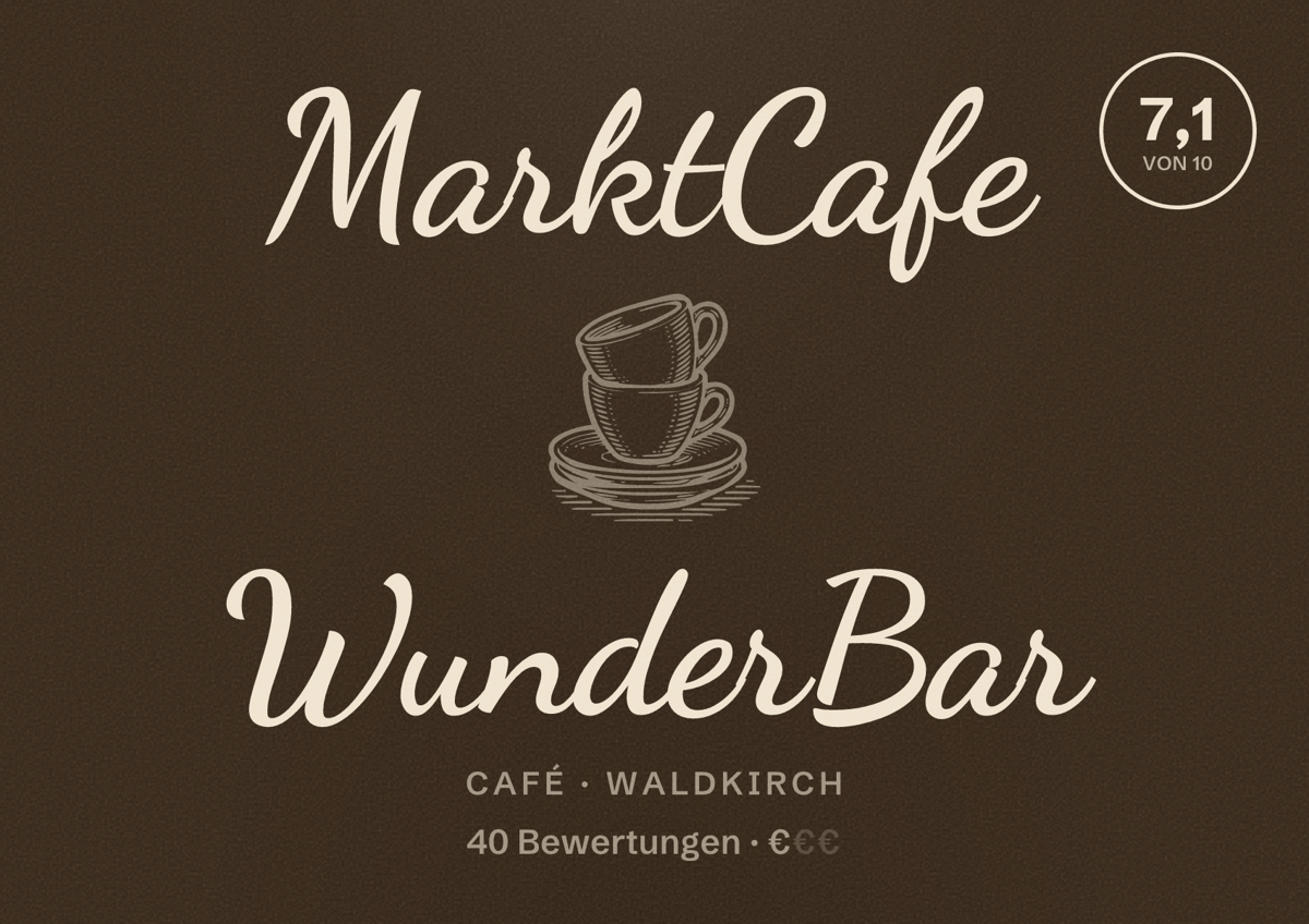 Illustriertes Poster von MarktCafe WunderBar, Café in Waldkirch: Bewertung 7,1 von 10 aus 40 Bewertungen, Preisniveau €