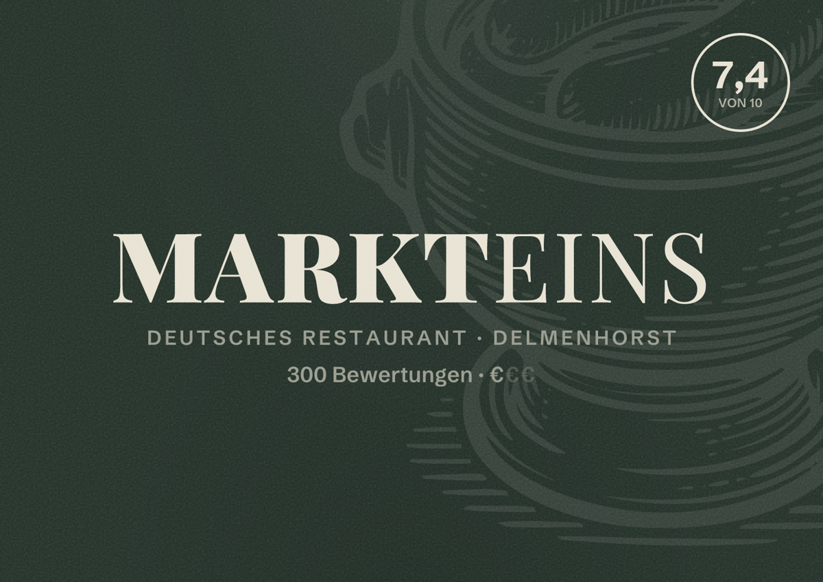 Illustriertes Poster von Markteins, Deutsches Restaurant in Delmenhorst: Bewertung 7,4 von 10 aus 300 Bewertungen, Preisniveau €