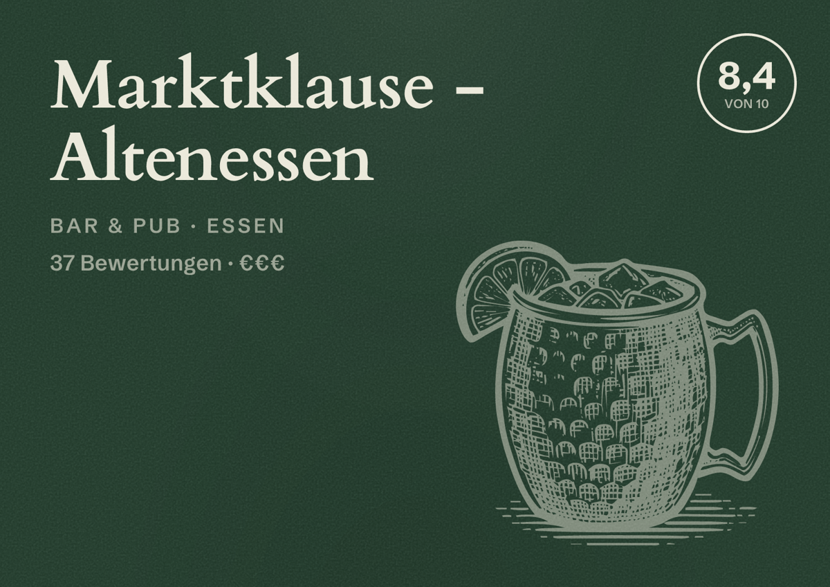 Illustriertes Poster von Marktklause - Altenessen, Bar & Pub in Essen: Bewertung 8,4 von 10 aus 37 Bewertungen, Preisniveau €€€