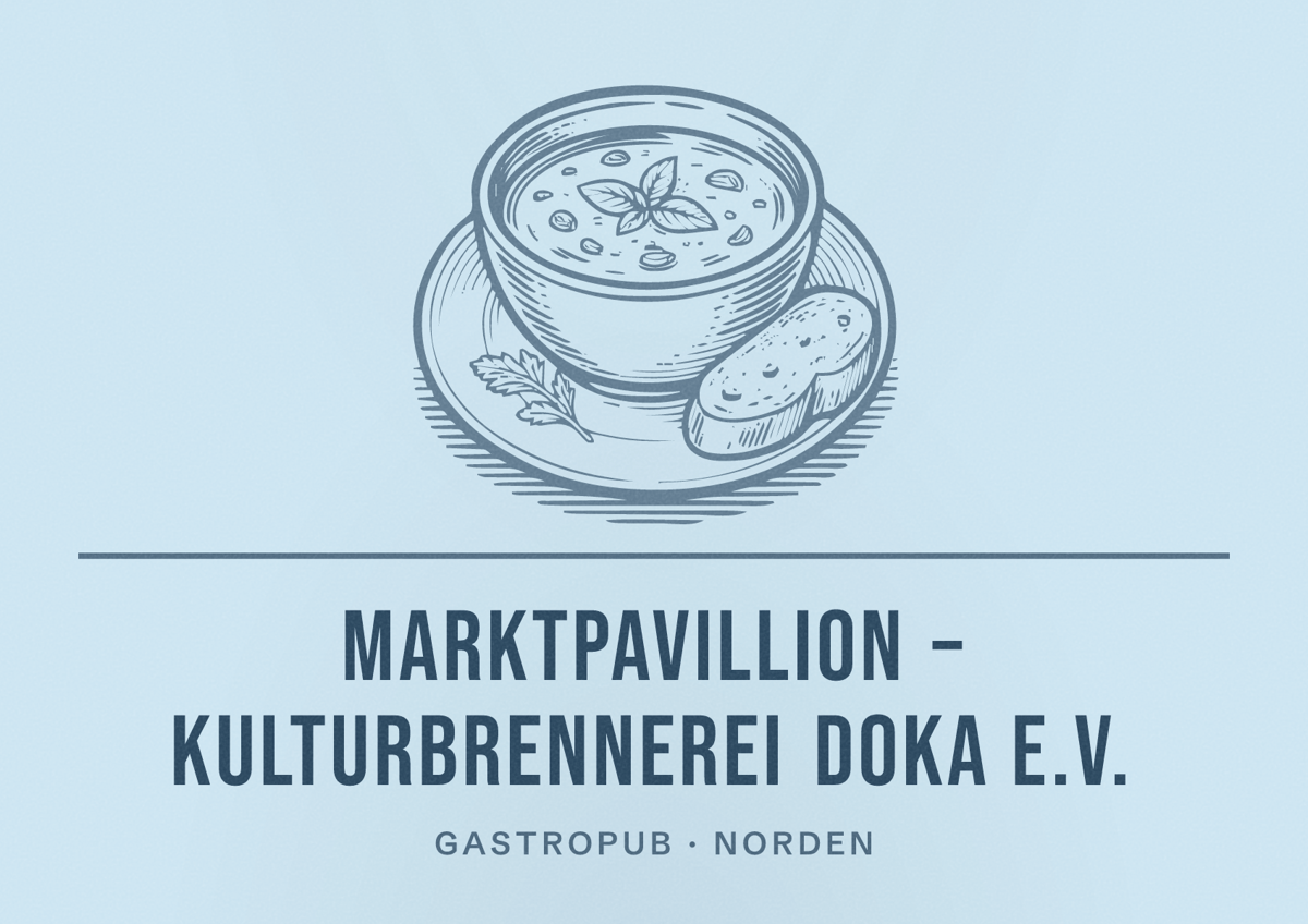 Illustriertes Poster von Marktpavillion – Kulturbrennerei DoKa e.V., Gastropub in Norden