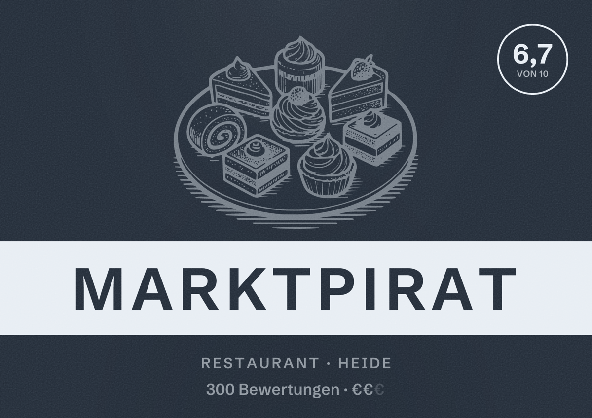 Illustriertes Poster von MARKTPIRAT, Restaurant in Heide: Bewertung 6,7 von 10 aus 300 Bewertungen, Preisniveau €€