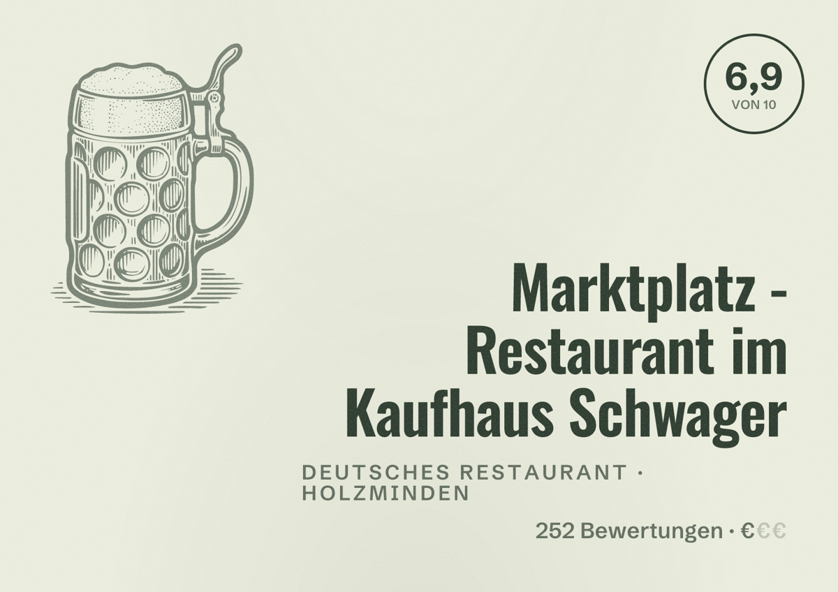 Illustriertes Poster von Marktplatz - Restaurant im Kaufhaus Schwager, Deutsches Restaurant in Holzminden: Bewertung 6,9 von 10 aus 252 Bewertungen, Preisniveau €