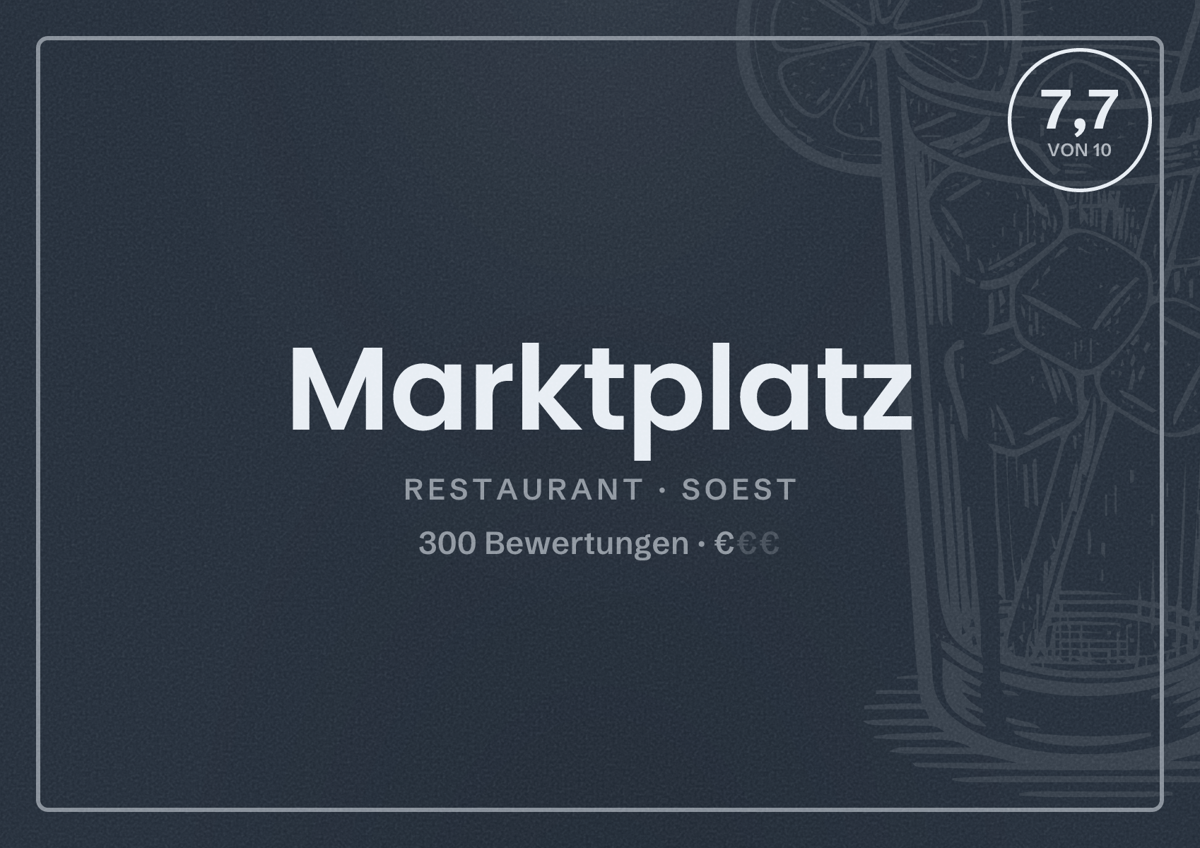 Illustriertes Poster von Marktplatz, Restaurant in Soest: Bewertung 7,7 von 10 aus 300 Bewertungen, Preisniveau €