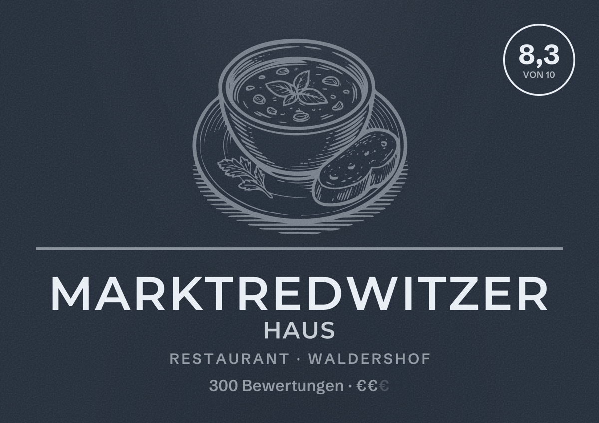 Illustriertes Poster von Marktredwitzer Haus, Restaurant in Waldershof: Bewertung 8,3 von 10 aus 300 Bewertungen, Preisniveau €€