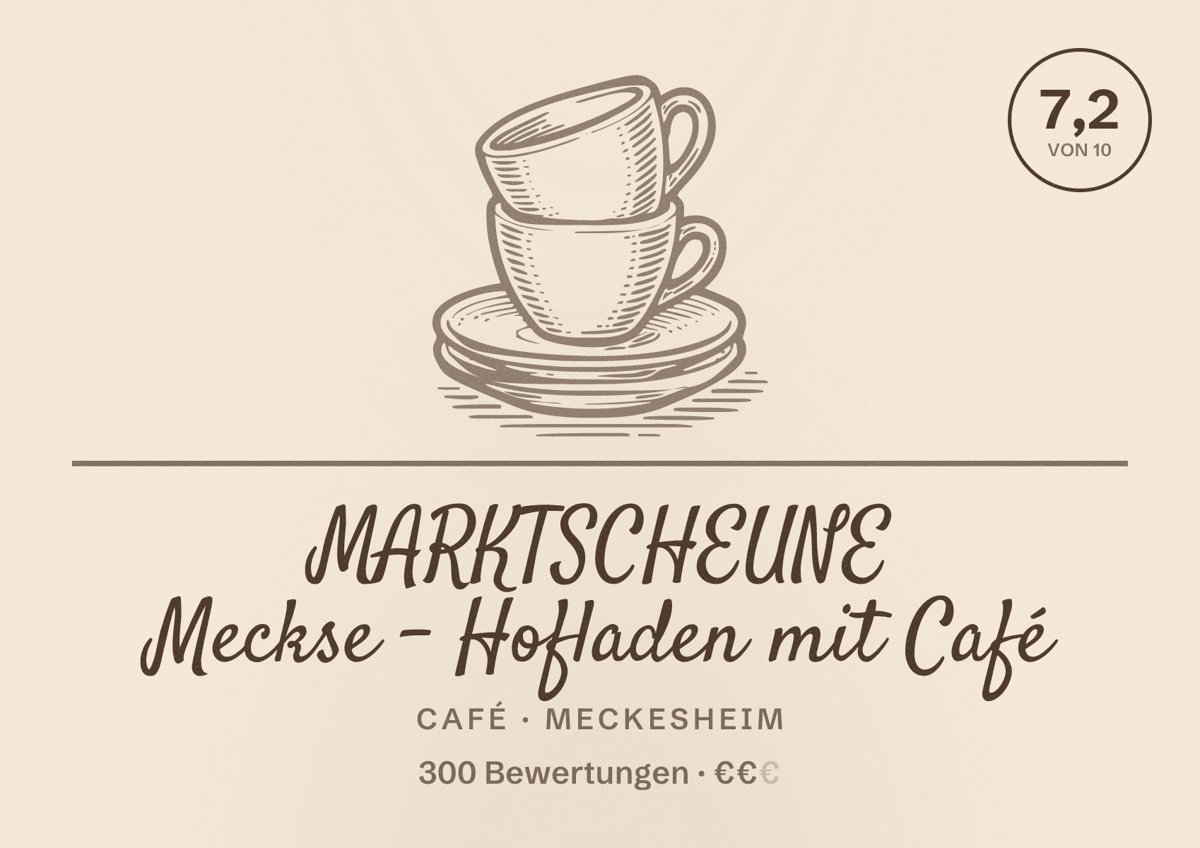 Illustriertes Poster von MARKTSCHEUNE Meckse - Hofladen mit Café, Café in Meckesheim: Bewertung 7,2 von 10 aus 300 Bewertungen, Preisniveau €€