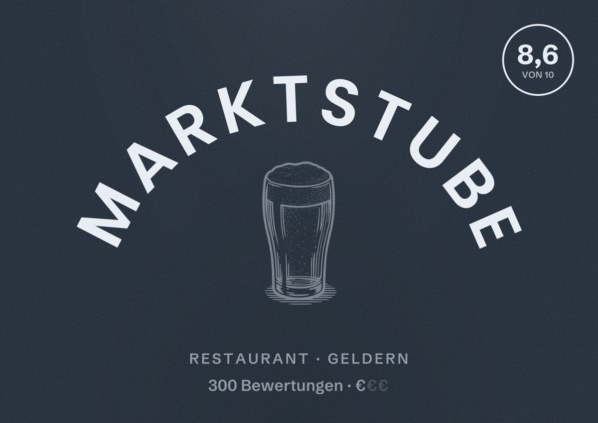 Illustriertes Poster von Marktstube, Restaurant in Geldern: Bewertung 8,6 von 10 aus 300 Bewertungen, Preisniveau €