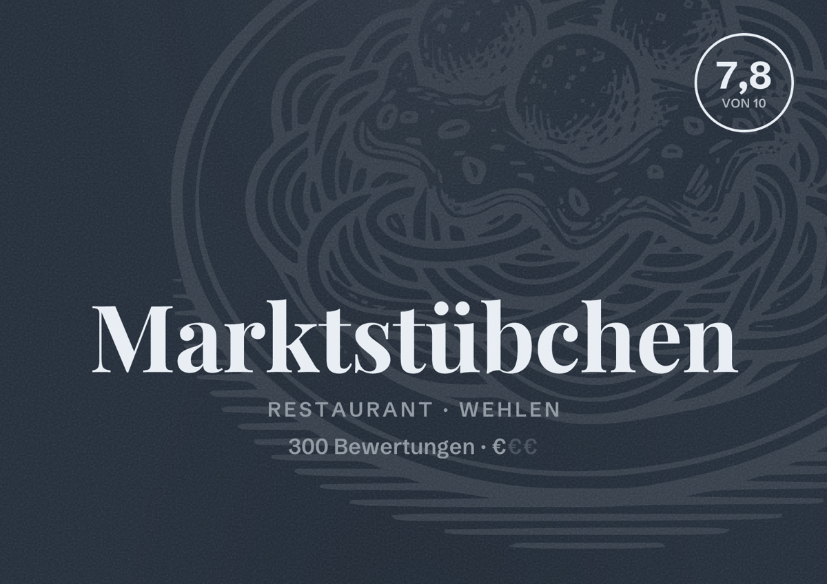 Illustriertes Poster von Marktstübchen, Restaurant in Wehlen: Bewertung 7,8 von 10 aus 300 Bewertungen, Preisniveau €