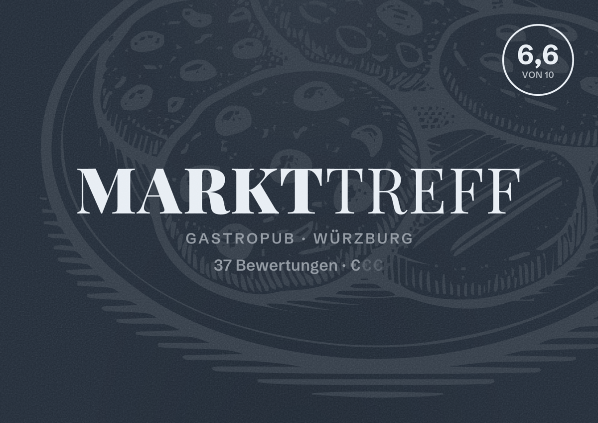Illustriertes Poster von Markttreff, Gastropub in Würzburg: Bewertung 6,6 von 10 aus 37 Bewertungen, Preisniveau €