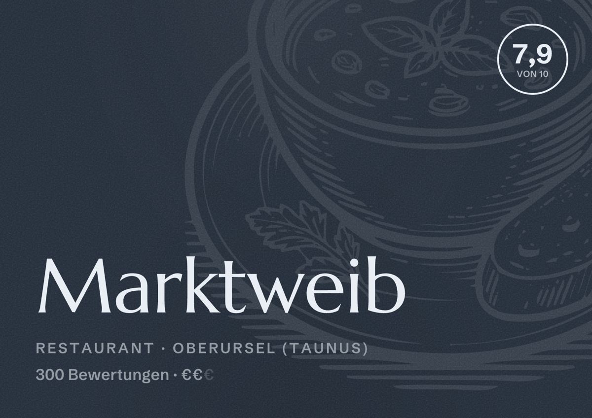 Illustriertes Poster von Marktweib, Restaurant in Oberursel (Taunus): Bewertung 7,9 von 10 aus 300 Bewertungen, Preisniveau €€