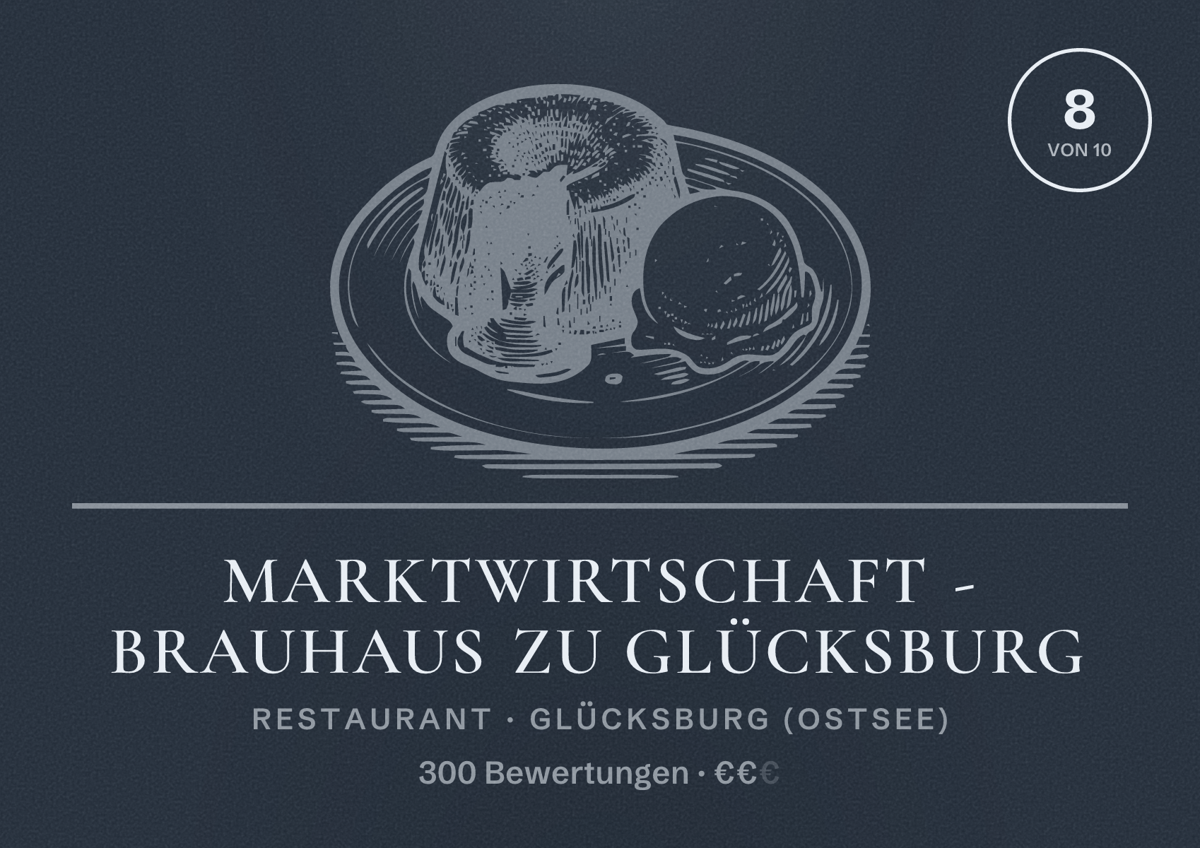 Illustriertes Poster von MARKTWIRTSCHAFT - Brauhaus zu Glücksburg, Restaurant in Glücksburg (Ostsee): Bewertung 8 von 10 aus 300 Bewertungen, Preisniveau €€
