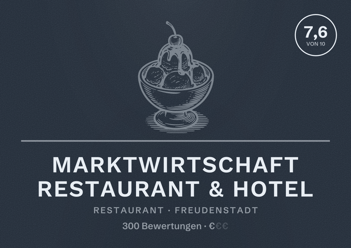 Illustriertes Poster von Marktwirtschaft Restaurant & Hotel, Restaurant in Freudenstadt: Bewertung 7,6 von 10 aus 300 Bewertungen, Preisniveau €