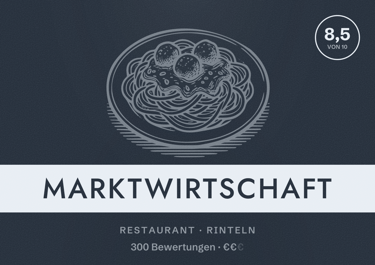 Illustriertes Poster von Marktwirtschaft, Restaurant in Rinteln: Bewertung 8,5 von 10 aus 300 Bewertungen, Preisniveau €€