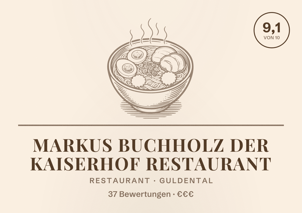 Illustriertes Poster von Markus Buchholz Der Kaiserhof Restaurant, Restaurant in Guldental: Bewertung 9,1 von 10 aus 37 Bewertungen, Preisniveau €€€