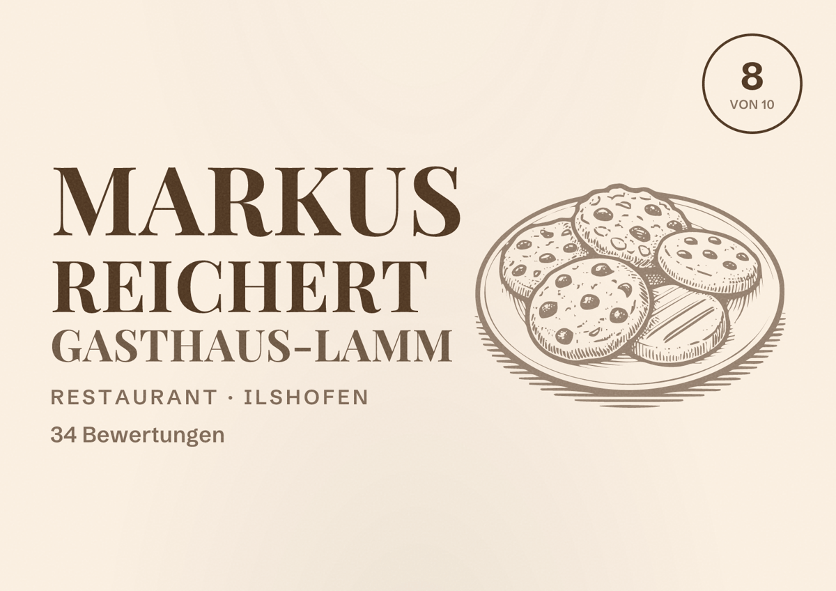 Illustriertes Poster von Markus Reichert Gasthaus-Lamm, Restaurant in Ilshofen: Bewertung 8 von 10 aus 34 Bewertungen