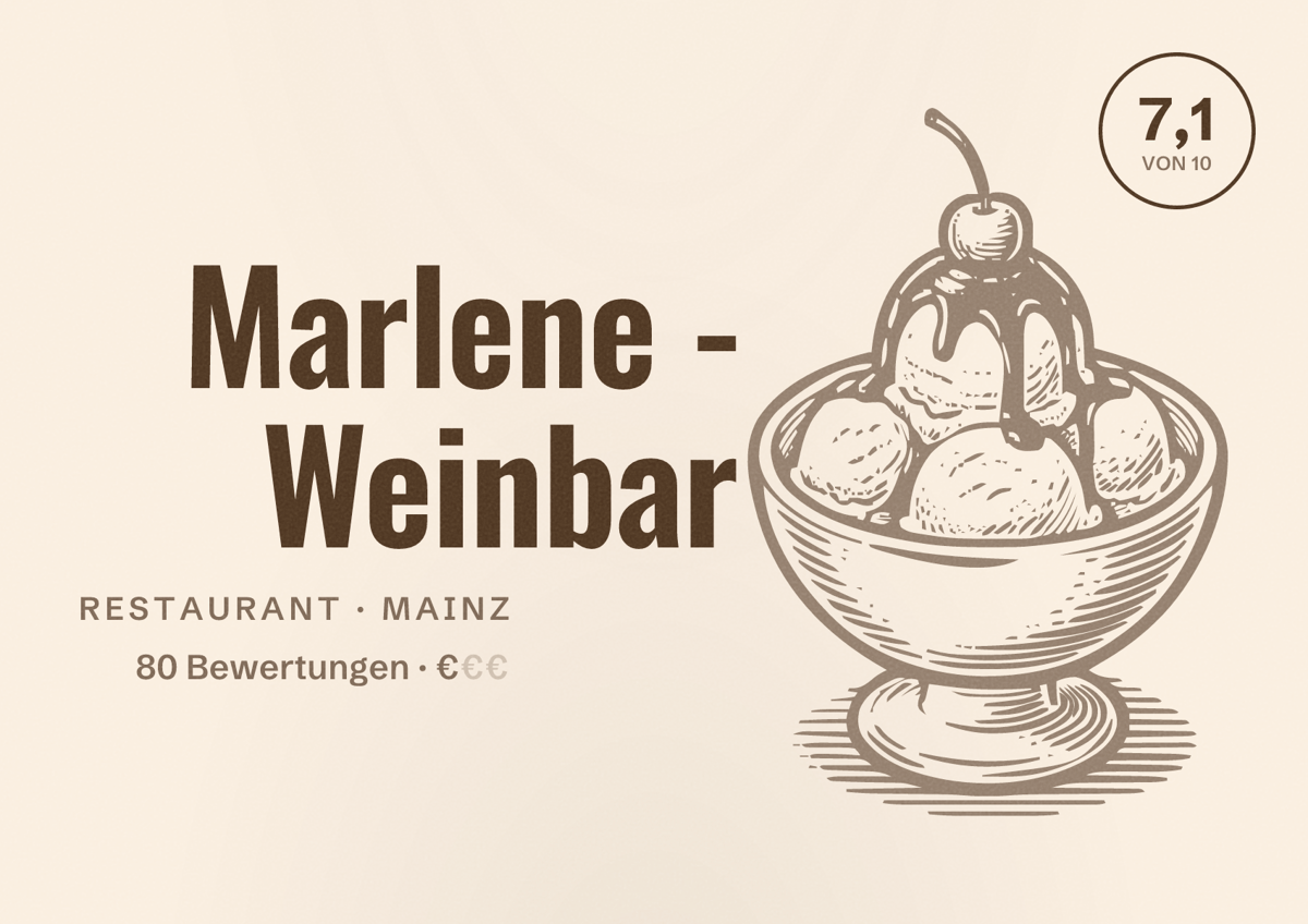 Illustriertes Poster von Marlene - Weinbar, Restaurant in Mainz: Bewertung 7,1 von 10 aus 80 Bewertungen, Preisniveau €