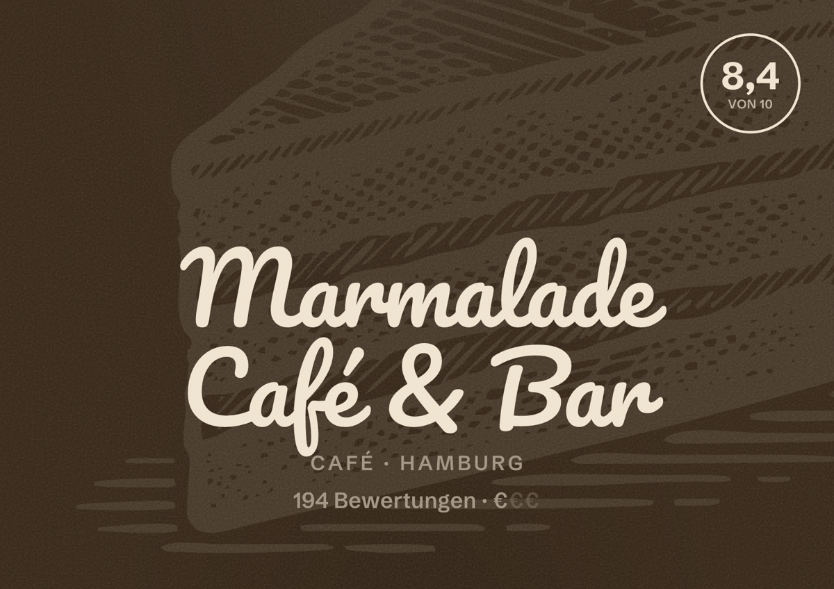 Illustriertes Poster von Marmalade Café & Bar, Café in Hamburg: Bewertung 8,4 von 10 aus 194 Bewertungen, Preisniveau €