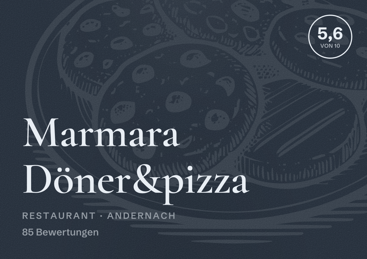 Illustriertes Poster von Marmara Döner&pizza, Restaurant in Andernach: Bewertung 5,6 von 10 aus 85 Bewertungen