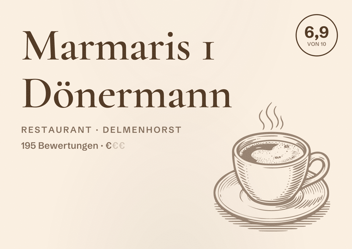 Illustriertes Poster von Marmaris 1 Dönermann, Restaurant in Delmenhorst: Bewertung 6,9 von 10 aus 195 Bewertungen, Preisniveau €