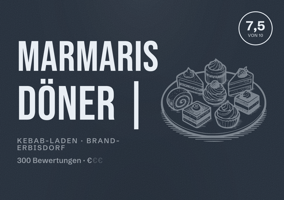 Illustriertes Poster von Marmaris Döner |, Kebab-Laden in Brand-Erbisdorf: Bewertung 7,5 von 10 aus 300 Bewertungen, Preisniveau €