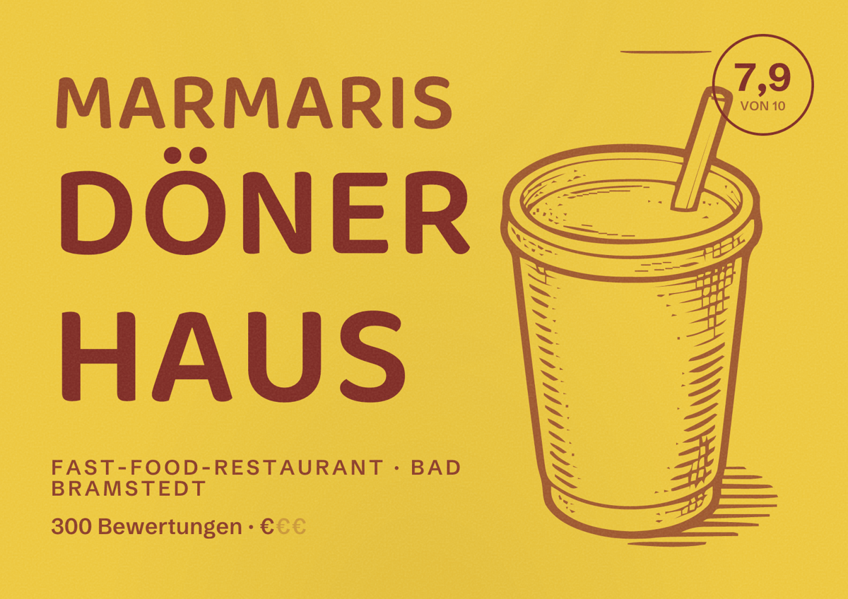 Illustriertes Poster von Marmaris Döner Haus, Fast-Food-Restaurant in Bad Bramstedt: Bewertung 7,9 von 10 aus 300 Bewertungen, Preisniveau €