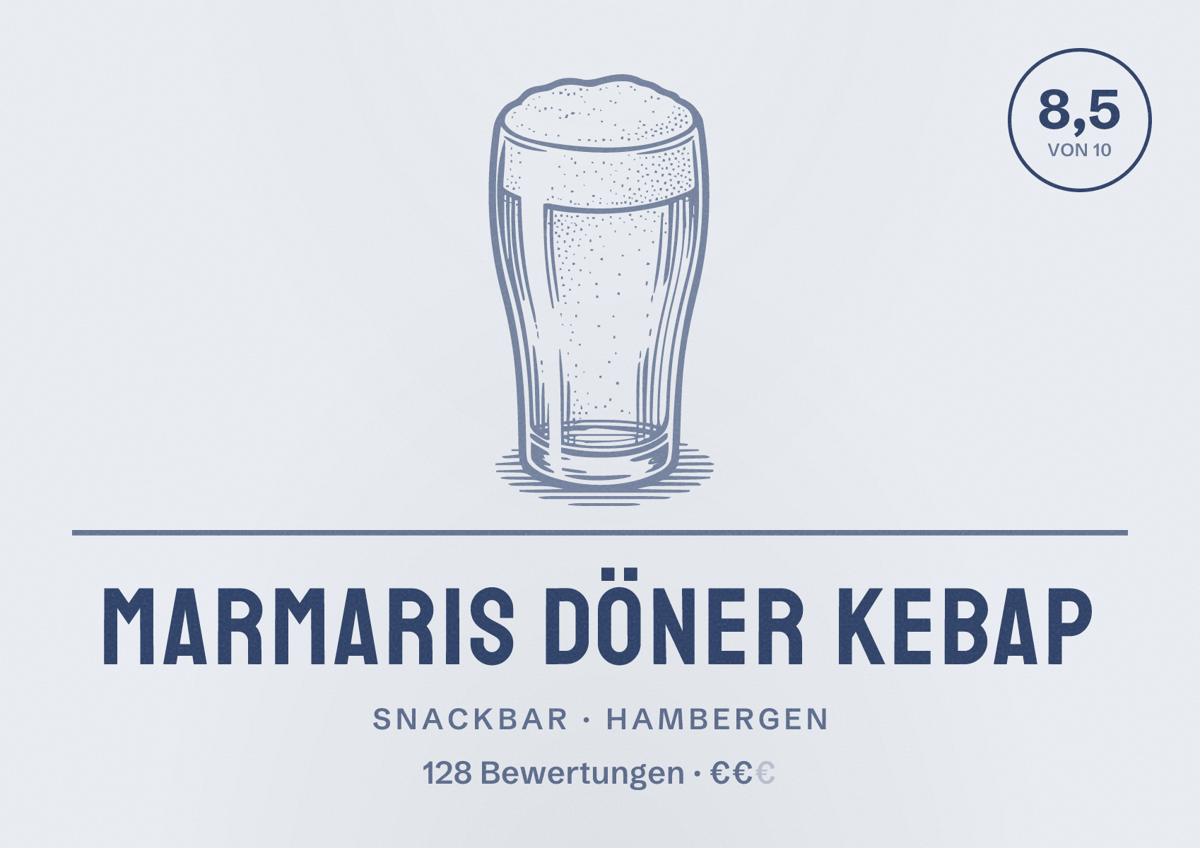 Illustriertes Poster von Marmaris Döner Kebap, Snackbar in Hambergen: Bewertung 8,5 von 10 aus 128 Bewertungen, Preisniveau €€