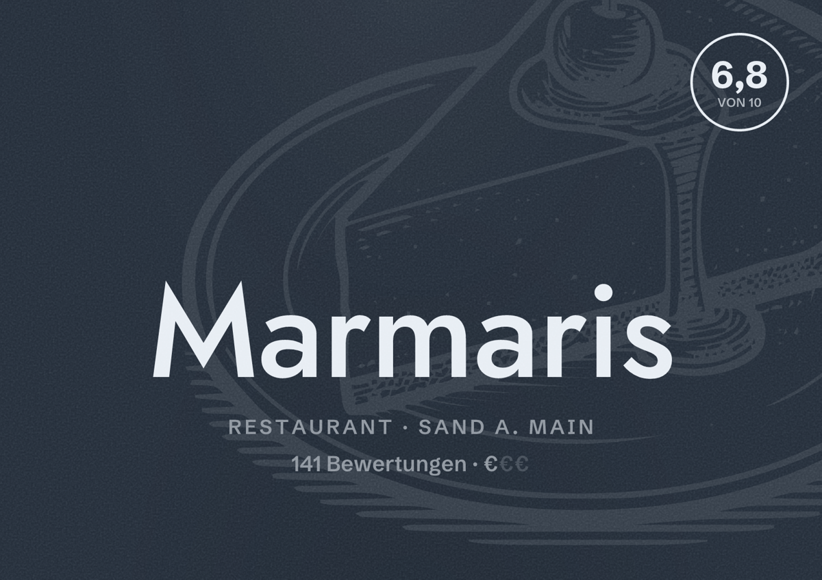 Illustriertes Poster von Marmaris, Restaurant in Sand a. Main: Bewertung 6,8 von 10 aus 141 Bewertungen, Preisniveau €