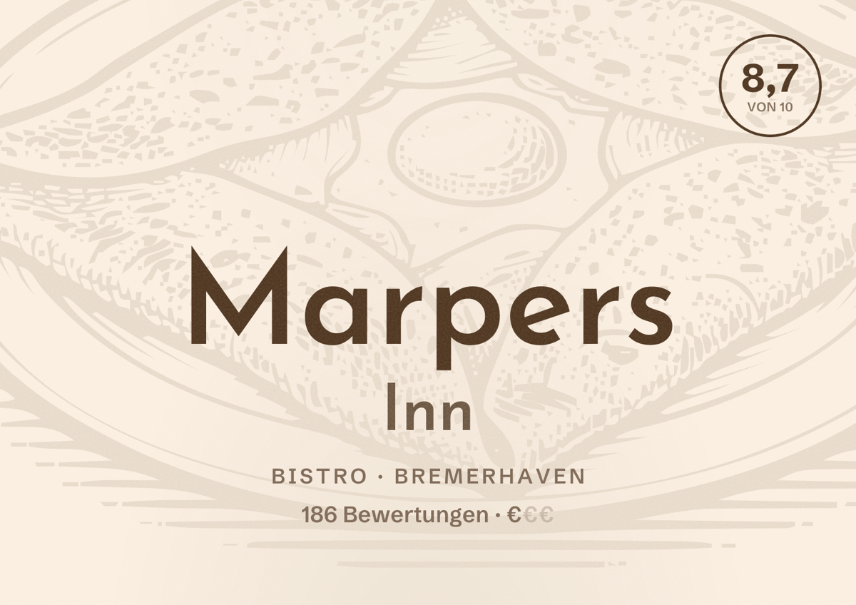 Illustriertes Poster von Marpers Inn, Bistro in Bremerhaven: Bewertung 8,7 von 10 aus 186 Bewertungen, Preisniveau €