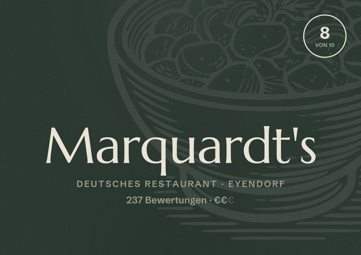 Illustriertes Poster von Marquardt's, Deutsches Restaurant in Eyendorf: Bewertung 8 von 10 aus 237 Bewertungen, Preisniveau €€