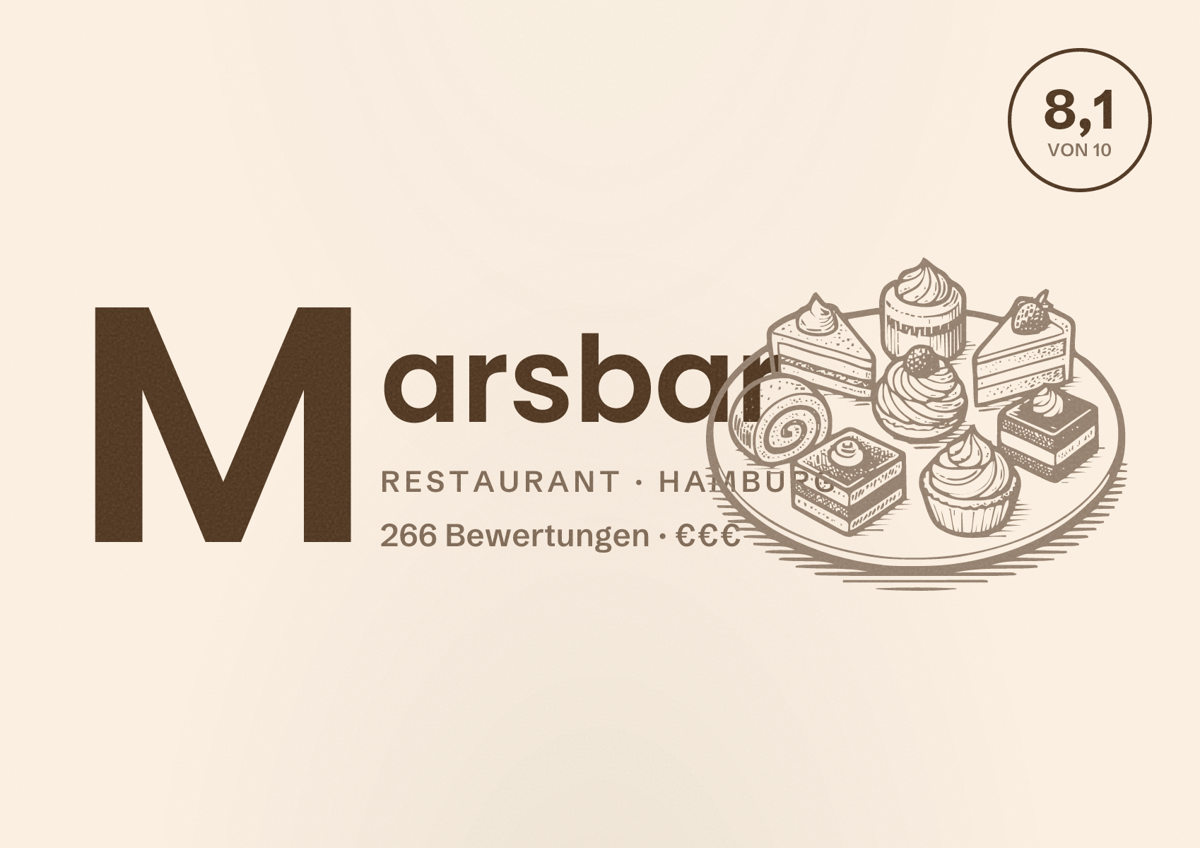 Illustriertes Poster von Marsbar, Restaurant in Hamburg: Bewertung 8,1 von 10 aus 266 Bewertungen, Preisniveau €€€