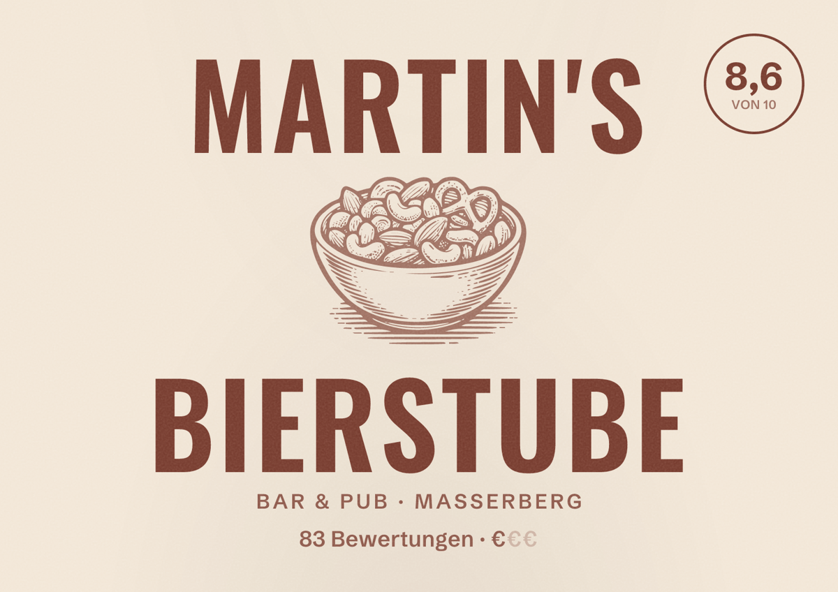 Illustriertes Poster von Martin's Bierstube, Bar & Pub in Masserberg: Bewertung 8,6 von 10 aus 83 Bewertungen, Preisniveau €