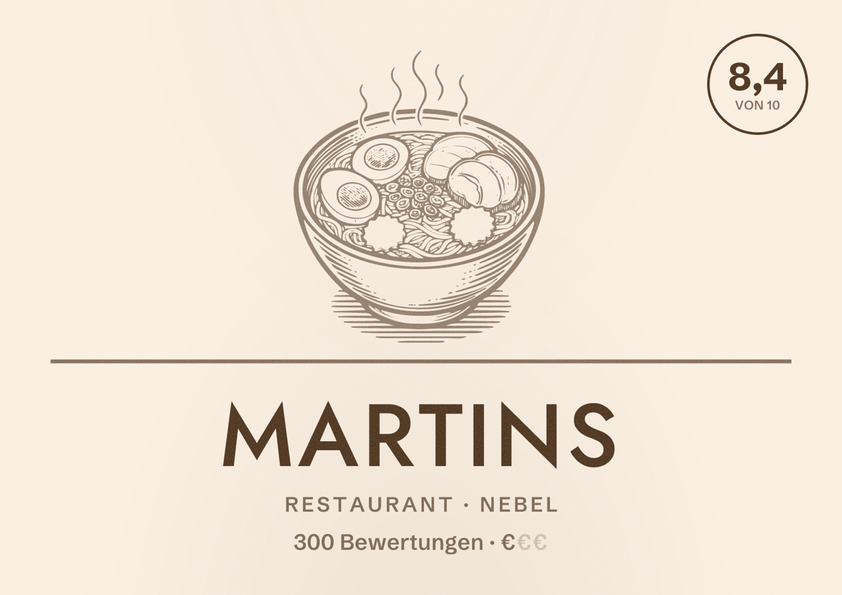 Illustriertes Poster von MARTINS, Restaurant in Nebel: Bewertung 8,4 von 10 aus 300 Bewertungen, Preisniveau €