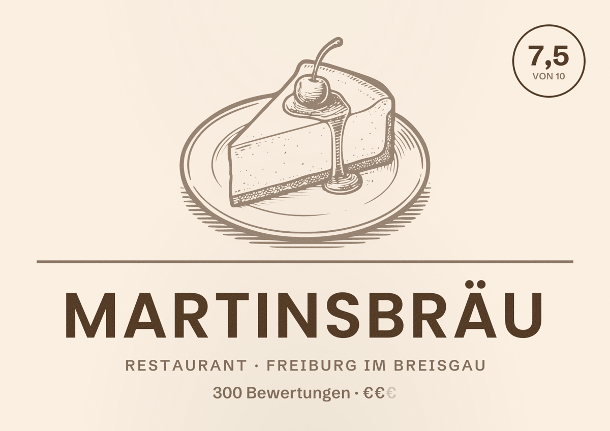 Illustriertes Poster von Martinsbräu, Restaurant in Freiburg im Breisgau: Bewertung 7,5 von 10 aus 300 Bewertungen, Preisniveau €€