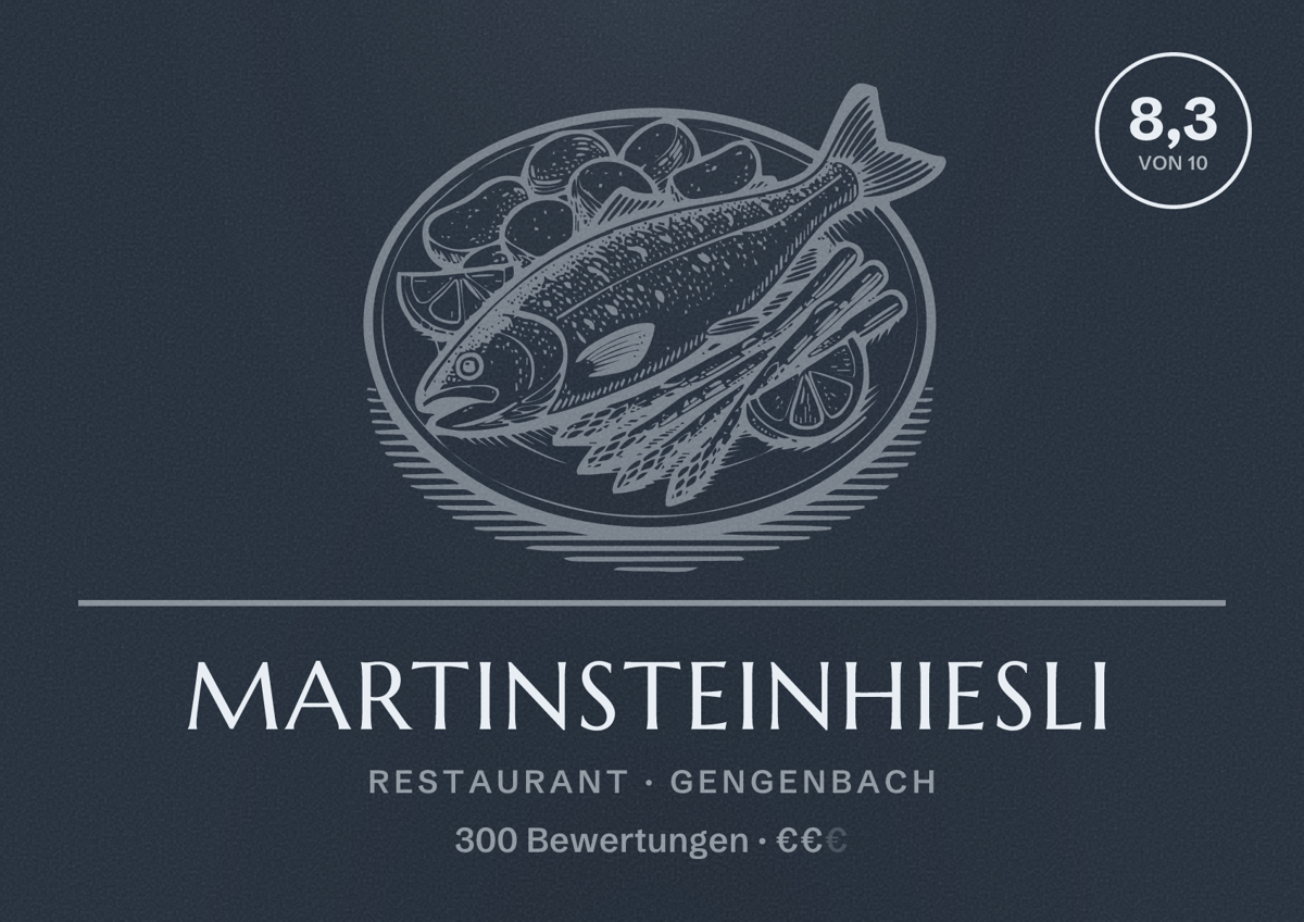 Illustriertes Poster von Martinsteinhiesli, Restaurant in Gengenbach: Bewertung 8,3 von 10 aus 300 Bewertungen, Preisniveau €€