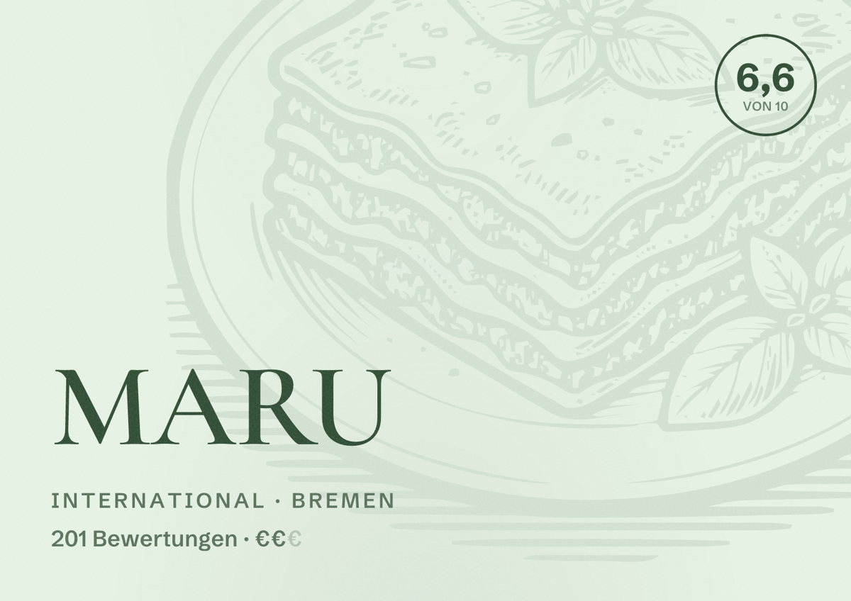Illustriertes Poster von MARU, International in Bremen: Bewertung 6,6 von 10 aus 201 Bewertungen, Preisniveau €€