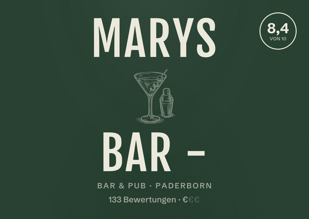 Illustriertes Poster von Marys Bar -, Bar & Pub in Paderborn: Bewertung 8,4 von 10 aus 133 Bewertungen, Preisniveau €