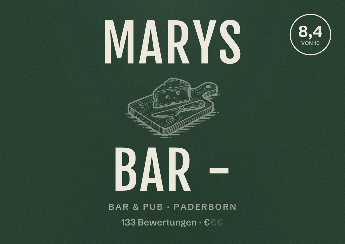 Illustriertes Poster von Marys Bar -, Bar & Pub in Paderborn: Bewertung 8,4 von 10 aus 133 Bewertungen, Preisniveau €