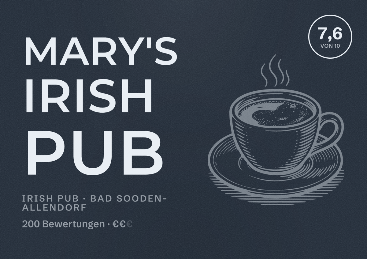 Illustriertes Poster von Mary's Irish Pub, Irish Pub in Bad Sooden-Allendorf: Bewertung 7,6 von 10 aus 200 Bewertungen, Preisniveau €€